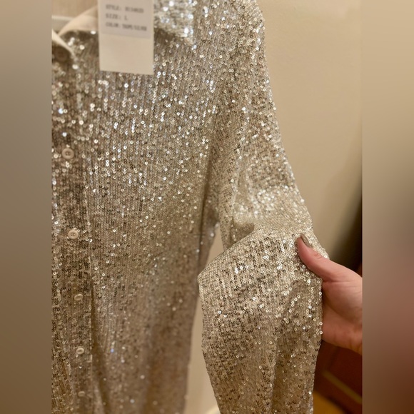 Glitzy Bella Champagne Sequin Shirt Dress - Picture 6 of 8